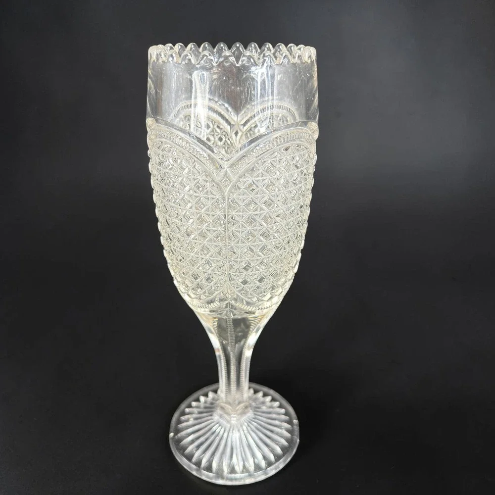 Indiana Austrian Glass Vase Antique Clear Pressed Glass Scalloped Rim 10 inch